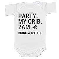 Baby Girl Boy Announcement Bodysuit Party at My Crib Bring A Cute Bottle Baby Onesie Baby Room Humor Pregnancy Reveal (0-6 Months, Letter Print-Romper)