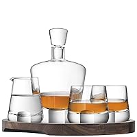 LSA Interntional Whisky Cut Connoisseur Set & Walnut/Cork Serving Tray