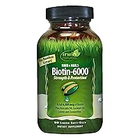 Irwin Naturals Biotin-6000 Supports Healthy Skin, Hair & Nails - Strength + Protection with High Potency 6000 mcg, Bamboo, Avocado, Coconut & More - Maximum Absorption - 60 Liquid Softgels