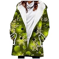 Women's Fall Fashion 2023 Winter Coat Warm Shaggy Down Hooded Button Christmas Snowflake Printing Coat Jacket
