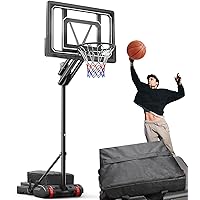 Portable Basketball Hoop Outdoor for Kids Youth - 5.5FT-9.5FT Easy Height Adjustable Stand System w/Shatterproof Backboard - Indoor Outside Basketball Goal Court with Free Weighted Bag