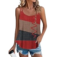 SCBFDI Long Shirt Women's Cute Tops for Women Geometric Colour Block Sleeveless Strappy Top Scoop Neck Swing Cami Workout Fitness Casual Basic Tops