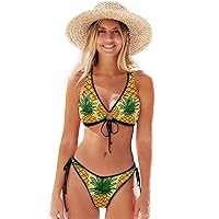 ALAZA Fruit Pineapple Vintage Swimsuit Bikini Women 2-Piece Swimsuit Triangle Bathing Suit Tie String Swimwear
