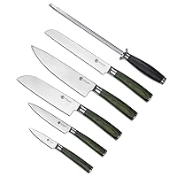 HexClad Essential Knife Set, 6-Piece, Japanese Damascus Stainless Steel Blades, Full Tang Construction, Pakkawood Handles