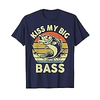 Fishing-Shirt Kiss My Big Bass Fish Dad Funny Adult Humor T-Shirt