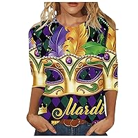 3/4 Sleeve Tops for Women Spring Outfits Cute Print Graphic Tees Blouses Casual Plus Size Basic Tops