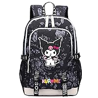 Students Kuromi Cartoon Bookbag-Lightweight Travel Bag with USB Charging Port Waterproof Casual Daypack for Teen
