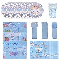 Cinnamoroll 71 PCs Cute Anime Party Plates and Cups and Napkins sets for Girl Boys Birthday Kawaii Party Supplies ,Anime Cosplay Girl Birthday Decorations Serves 10 Guests