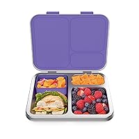 Bentgo® Kids Stainless Steel Leak-Resistant Lunch Box - Bento-Style Redesigned in 2022 w/Upgraded Latches, 3 Compartments, & Extra Container - Eco-Friendly, Dishwasher Safe, Patented Design (Purple)