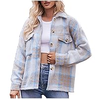 Flannel Jackets For Women Pockets Plaid Printed Coats Cardigan Long Sleeve Lapel Fall Winter Daily Outwear Cloth