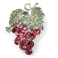 Diamante Bunch Of Grapes Brooch (Pink & Light Green, Silver Tone)