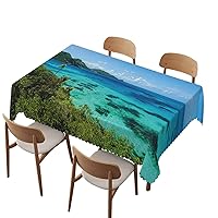 Coastal tablecloth,52x70 inch,Waterproof Stain Wrinkle Resistant Reusable Print table cover,for Kitchen Indoor Outdoor Events party Decor-Rectangle Table Clothes for 4 Ft Tables,Turquoise Green Blue