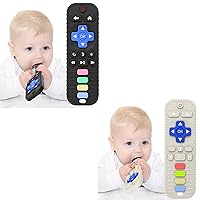 USLAI 𝟐𝐏𝐜𝐬 Baby Teether Toys, Teething Toys for Babies 𝟑 𝟔 𝟏𝟐 𝟏𝟖 𝐌𝐨𝐧𝐭𝐡𝐬, TV Remote Control Shape Teething Relief Baby Toys, BPA Free Silicone Sensory Chew Toys