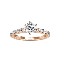 Certified Round Solitaire Ring Studded with 0.39 Ct IJ-SI Side Natural Diamond & 0.81 Ct G-VS2 Center Moissanite Diamond in 14K White/Yellow/Rose Gold Engagement Ring for Women on Anniversary