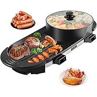 VEVOR Electric Grill Hot Pot 2 in 1, Multifunctional Grill Pan Indoor, Separate Dual Temperature Control, Large Capacity Non-Stick Pan Portable Korean BBQ, Electric Shabu Hot Pot 110V Smoke Free Stove