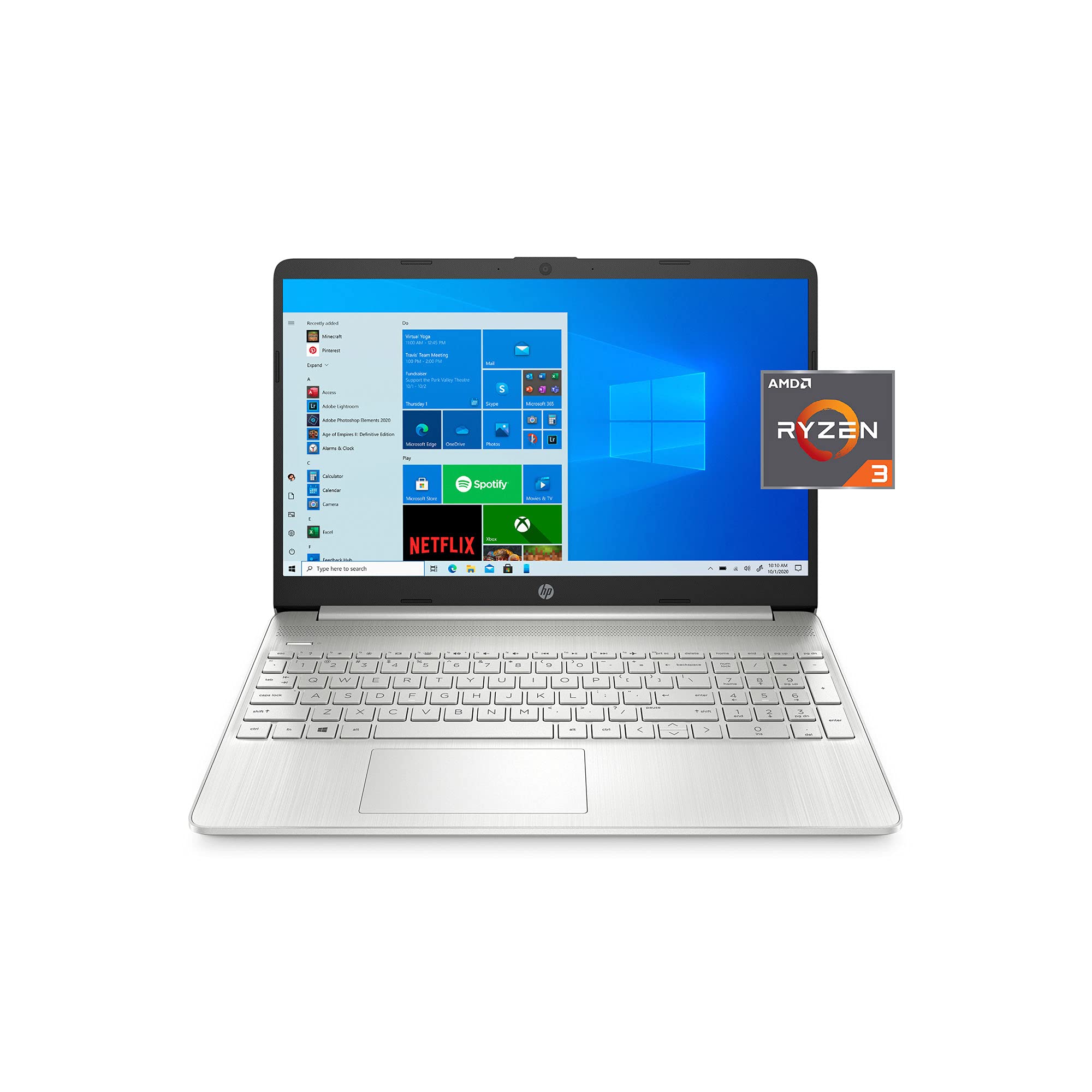 HP 2022 Newest 15.6'' HD Touchscreen Laptop: AMD 2-Core Ryzen 3 3250U (Beat i3-1115G4) 8GB DDR4 RAM 256GB M.2 SSD AMD Radeon Graphics-WiFi AC BT Webcam Silver Win 10 Pro w/TLG 32GB USB Drive