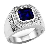 Created Sapphire Men Rings 10K 14K 18K Gold Engagement Promise Anniversary Jewelry Gifts for Him