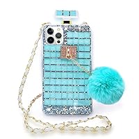 Losin Compatible with iPhone 14 Pro Bling Case Luxury 3D Perfume Bottle Design for Women Girls with Crossbody Lanyard Strap & Cute Plush Furry Ball Glitter Sparkle Shiny Diamond Rhinestone Cover