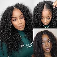 V SHOW V Part Deep Wave Human Hair Wigs Glueless for Women Human Hair No Leave Out Curly Wave Upgrade U Part Wigs 150% Density 22inch Natural Black Color