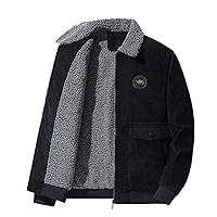 Men's Sherpa Jacket Winter Plush Coats Casual Warm Zip Up Overcoats Plain Corduroy Velvet Jackets Outerwear Tops