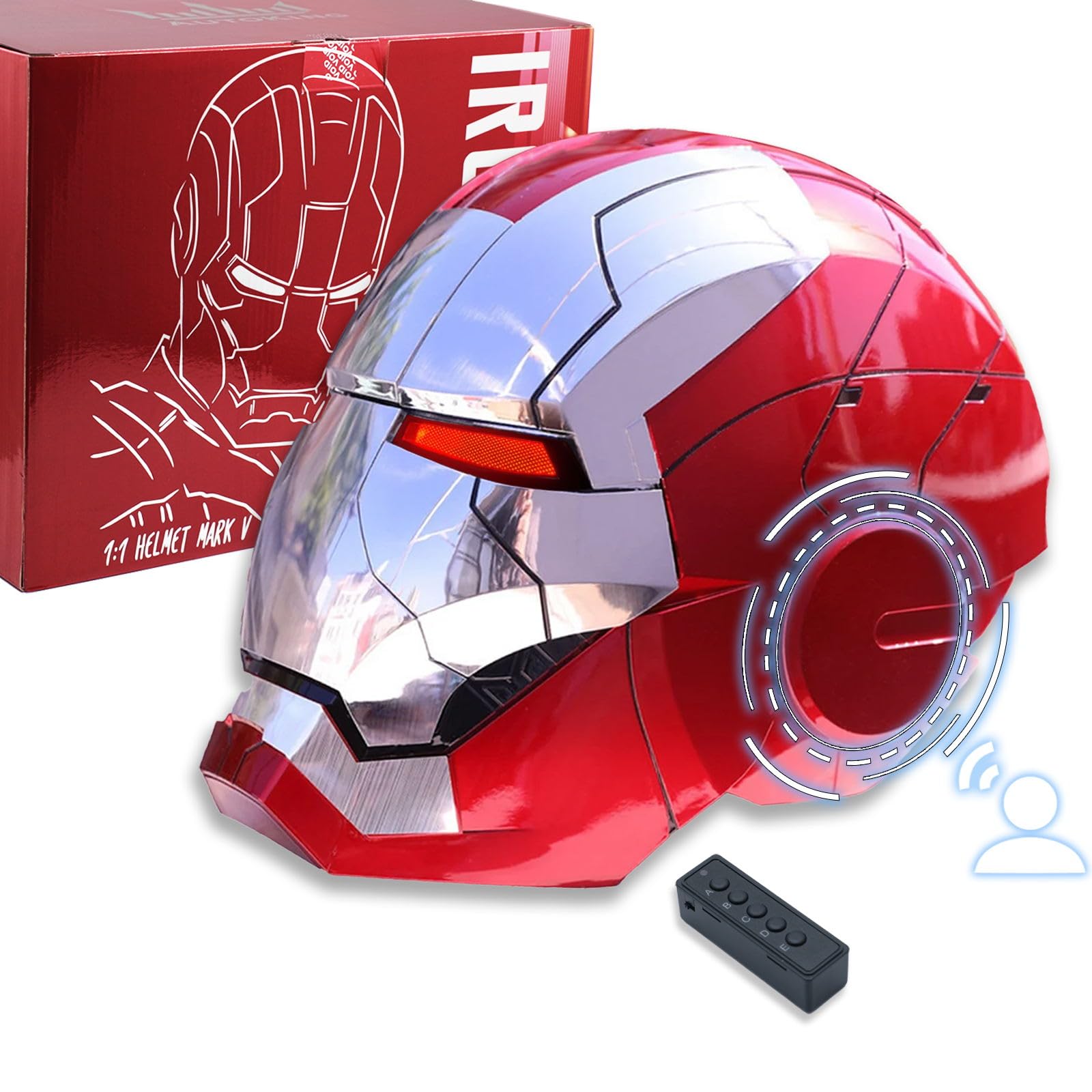 Iron-Mans Helmet Adult Electronic Mark 5 Helmet With Jarvis Voice/Sensing/Remote Control Open/Close Sounds & LED Eyes Light Up Super Hero 1:1 Model Prop for Halloween Christmas Gift.