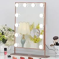 FENCHILIN Lighted Makeup Mirror Hollywood Mirror Vanity Makeup Mirror with Light Smart Touch Control 3 Colors Dimable Light Detachable 10X Magnification 360°Rotation(Rose Gold)