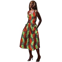 African Dresses for Women,Wax Ankara Print Clothes,Square Collar Casual Clothing,Bazin Riche,2 Pockets Floral Wear Attire
