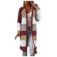 Women Hollow Knitted Cardigan Lightweight Oversized Outerwear Hollow Out Sweater Color Block Coat Winter Jacket Red