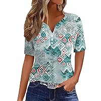 Spring Clothes Women Ladies Dress Shirts Blouses for Women Dressy Casual Summer Blouses for Women Dressy Casual Work Print V Neck Short Sleeve Tops Shirts Blouses Cyan X-Large