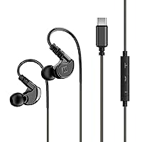 MEE audio M6 Sport USB-C Wired Earbuds with Memory Wire Earhooks, Headset with Mic & 3-Button Remote for iPhone 15, iPad, Other USB Type C Devices; in Ear Headphones for Running/Gym/Workouts, Black