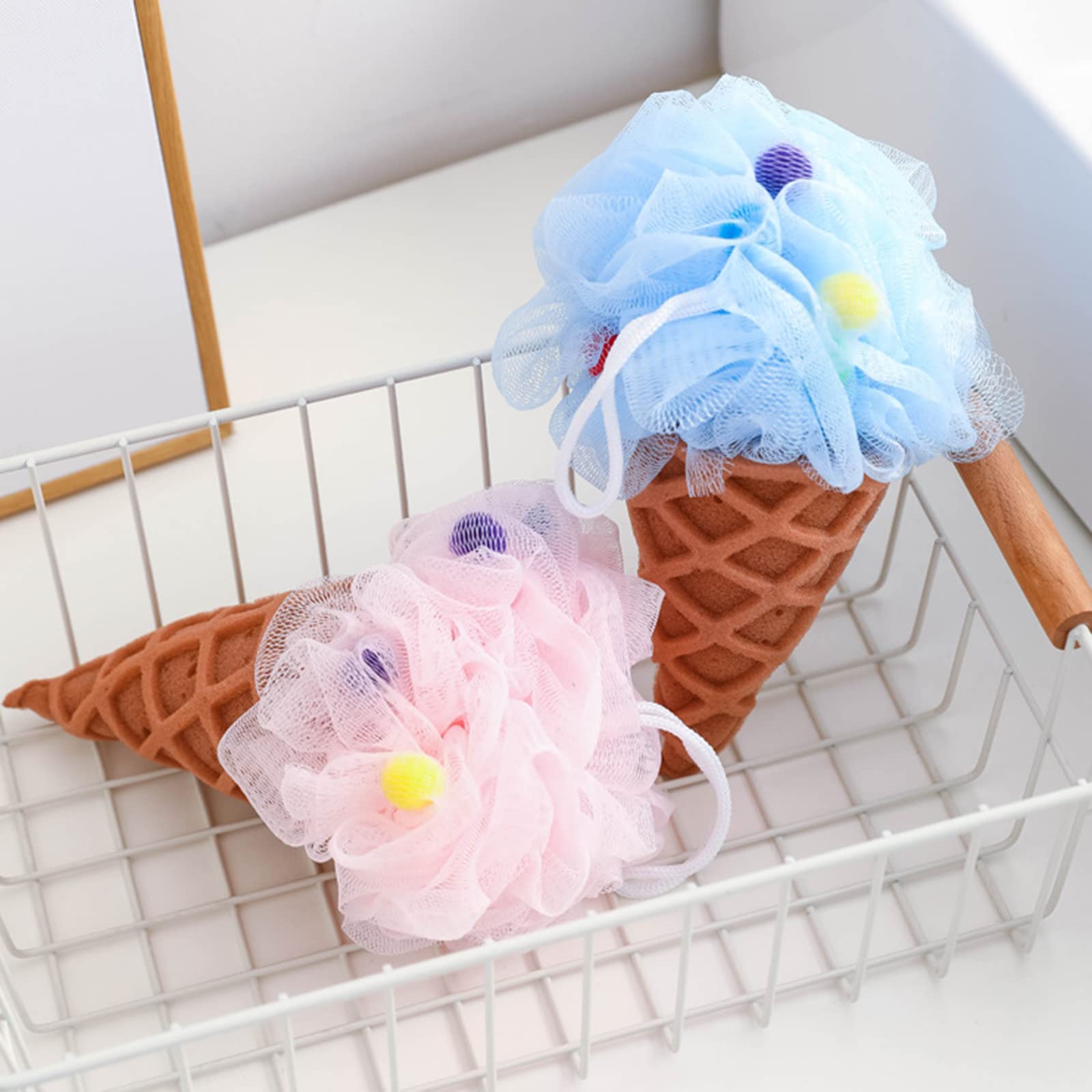 Ice Cream Bath Body Scrubber Mesh Foaming Shower Loofahs Bathing Cleaning Tool for Women Kid Shower for Body Cute