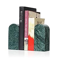Indian Natural Marble Bookends for Shelves, Decorative Book Ends, 7lbs Heavy-Duty Marble Book Holders, Bookshelf Apartment Decor for Normal Books/CD/Video Games(Indian Green)