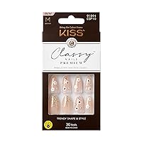 KISS Classy Nails Premium, Press-On Nails, Nail glue included, Gleamin', White, Medium Size, Almond Shape, Includes 30 Nails, 2G Glue, 1 Manicure Stick, 1 Mini File