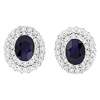 3.7 Carat Natural Blue Sapphire and Diamond (F-G Color, VS1-VS2 Clarity) 14K White Gold Earrings for Women Exclusively Handcrafted in USA