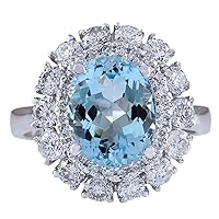 4.4 Carat Natural Blue Aquamarine and Diamond (F-G Color, VS1-VS2 Clarity) 14K White Gold Cocktail Ring for Women Exclusively Handcrafted in USA