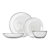 Fortessa Los Cabos Glass 16 Piece Dinnerware Set, Service for 4, Clear