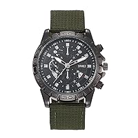 Silverora Men's Military Watch Sports Watch: Large Dial Three Eyes Decoration Analogue Quartz Watch Date Calendar Luminous Hands Watch with Nylon Strap Flower Case Gifts for Men Green, Strap.