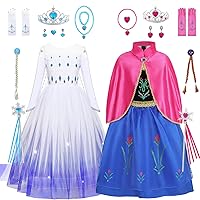 Snow Queen Princess Dresses for Girls And Girls Princess Cosume with Cape for Halloween Carnival Cosplay 2 Sets, 7-8/150