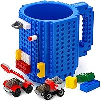 DAYMOO Build-On Brick Mug,Creative DIY Funny Mugs with Building Blocks,Novelty Birthday Party Cups for Kids,Unique Gifts for Christmas,Blue