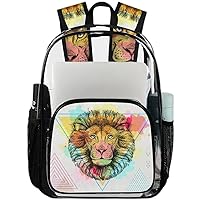 Lion Animal Geometric (03) Clear Backpack Heavy Duty Transparent Bookbag for Women Men See Through PVC Backpack for Security, Work, Sports, Stadium