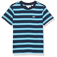 Lacoste Girls' Kid's Short Sleeve Striped Crew Neck Tee Shirt