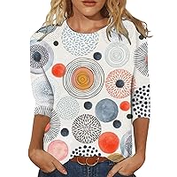 3/4 Sleeve Tops for Women, Women's Fashion Casual Three Quarter Sleeve Print Round Neck Pullover Top Blouse
