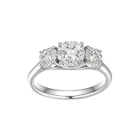Amazon Collection Platinum Over Sterling Silver 5/8th Carat Total Weight Lab Grown Diamond Three Stone Cluster Ring, Size 7