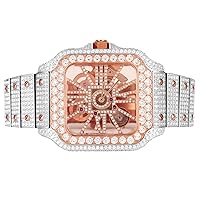 MASTER OF BLING Mens Skeleton Square Dial Stainless Steel Hip Hop Two Tone Rose Gold Luxury Watch