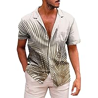 Fashion Plus Size Wedding Blouse Men Short Sleeve Summer Baggy V Neck T Shirts Button Cool Print Polyester Top Mens Green