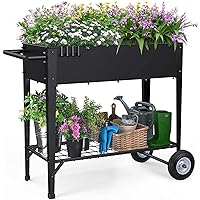 Raised Garden Bed with Legs, Mobile Planter Box Elevated on Wheels Portable Planter Cart Outdoor Indoor for Vegetable Herbs Potted Plants Flowers