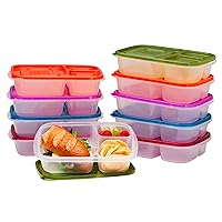 EasyLunchboxes® - Original Stackable Lunch Boxes - Reusable 3-Compartment Food Containers for Kids and Adults - Bento Lunch Box for Meal Prep, School, & Work - BPA Free, Set of 10 (Classic)