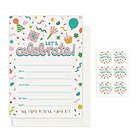 Rileys & Co. 50 Party Invitation Cards with Envelopes and Bonus Stickers, Party Invitation Cards for Boys and Girls with Cute Graphics, Vintage Birthday Invitations, 7x5 Inches