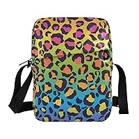 ALAZA Bright Rainbow Color Leopard Spot Crossbody Bag Small Messenger Bag Shoulder Bag with Zipper for Women Men