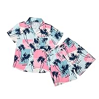 Boys Hawaiian Shirt and Quick Dry Beach Shorts 2 Piece Vacation Outfits Sets Casual Button Down Floral Suits